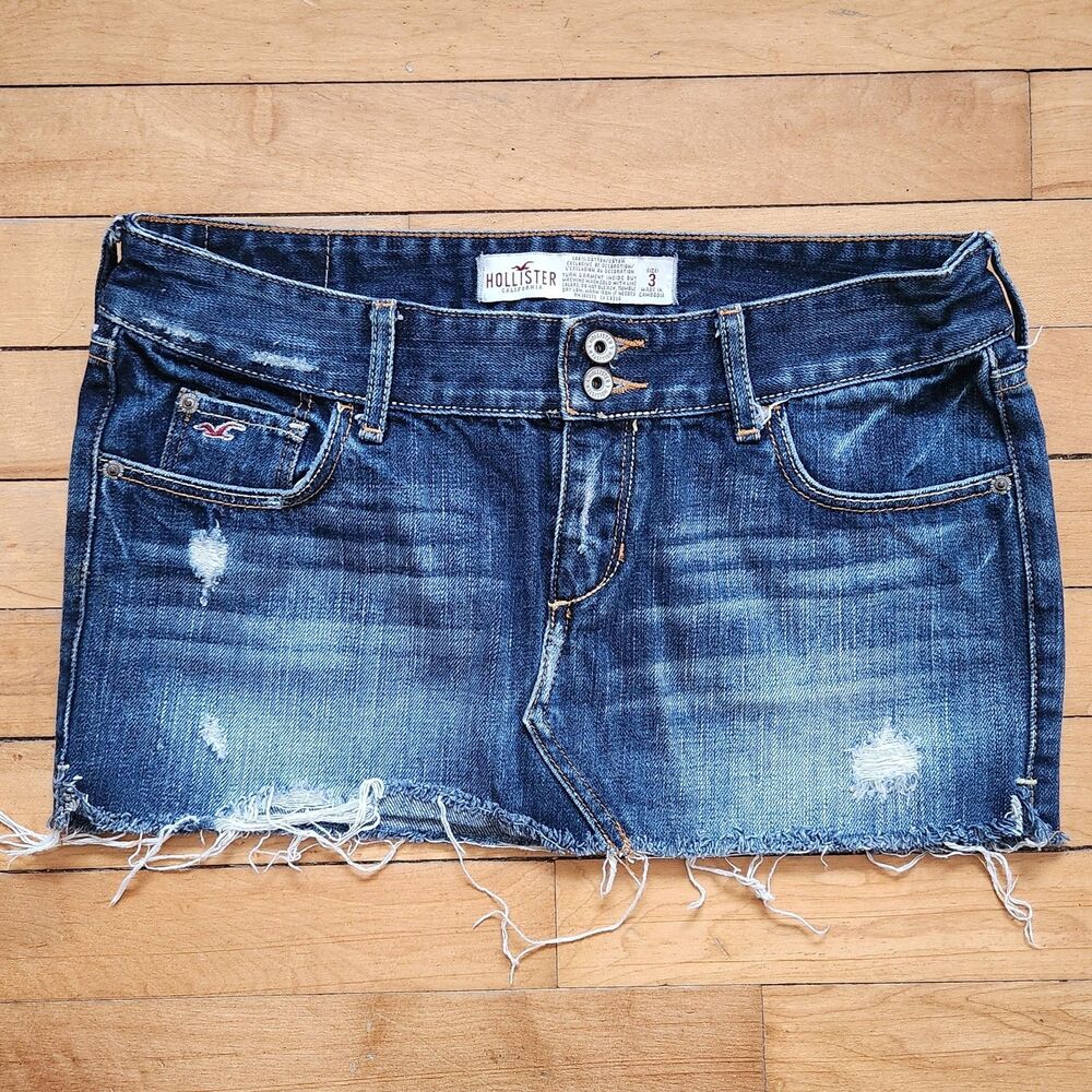 Hollister Y2K Dark Wash Micro Mini Skirt Size 3 Low Rise